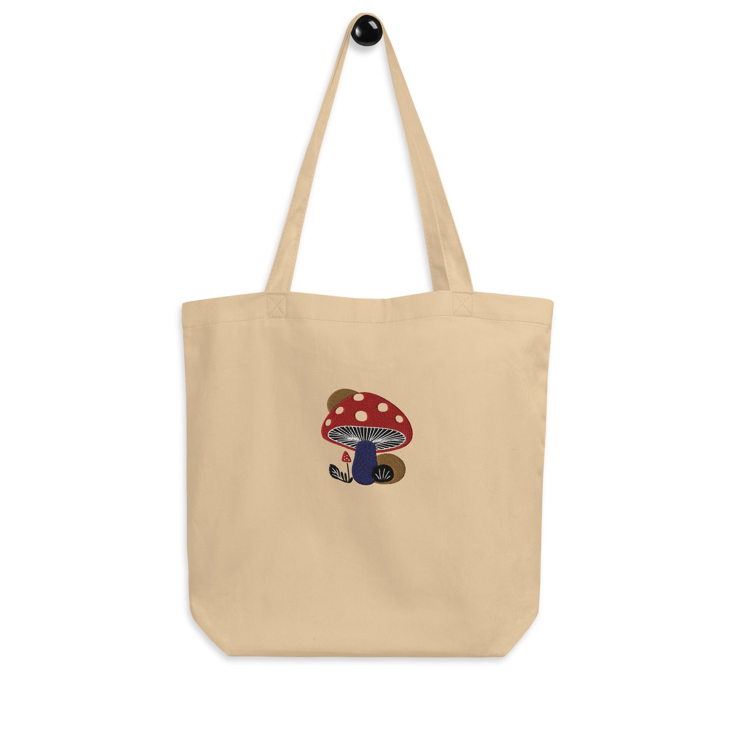 Crimson Canopy Mushroom Embroidered Tote Bag